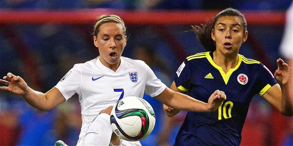 Jordan Nobbs (i) mediocampista inglesa y Yoreli Rincón (d) el cerebro de Colombia.