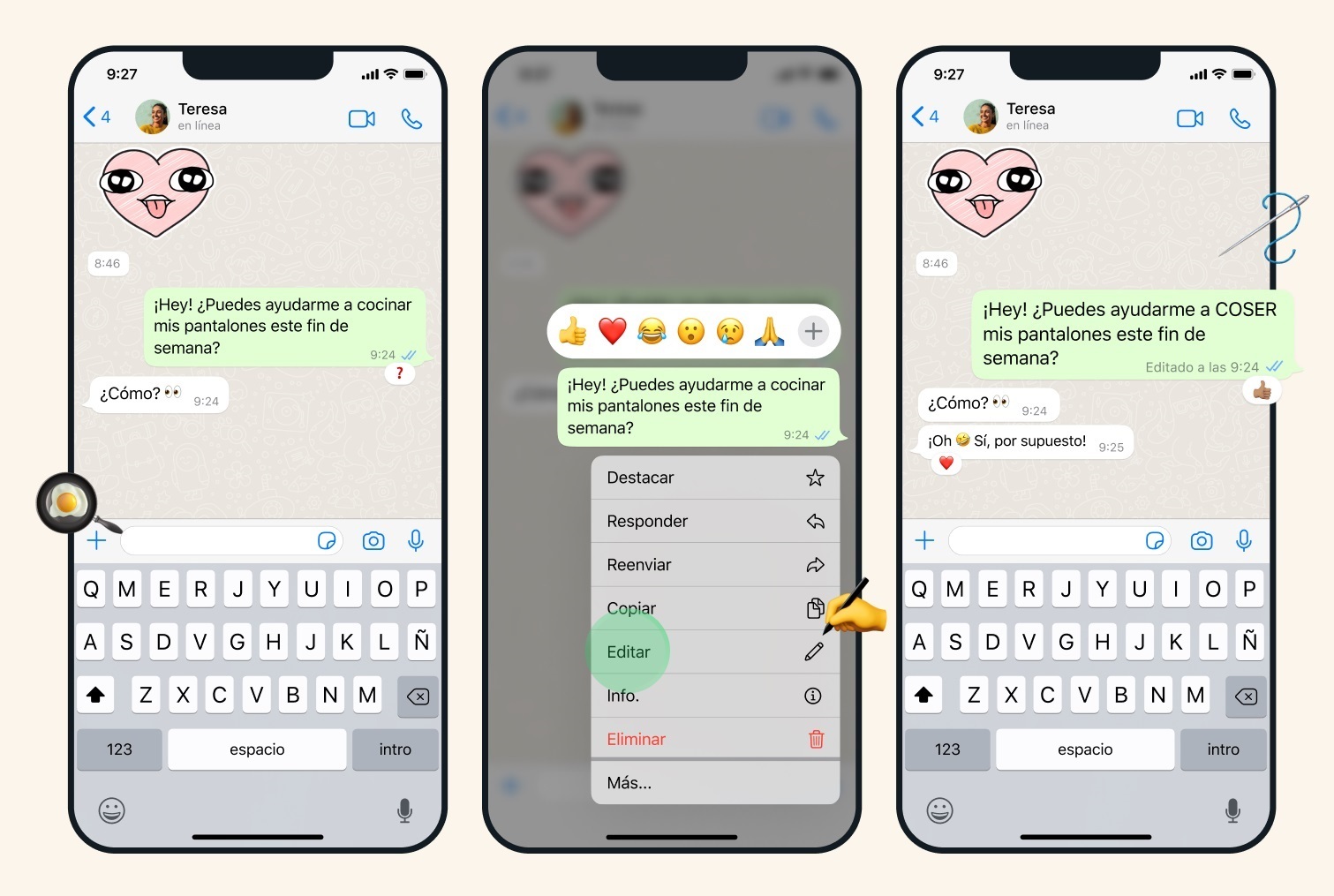 Edición de mensajes en WhatsApp.