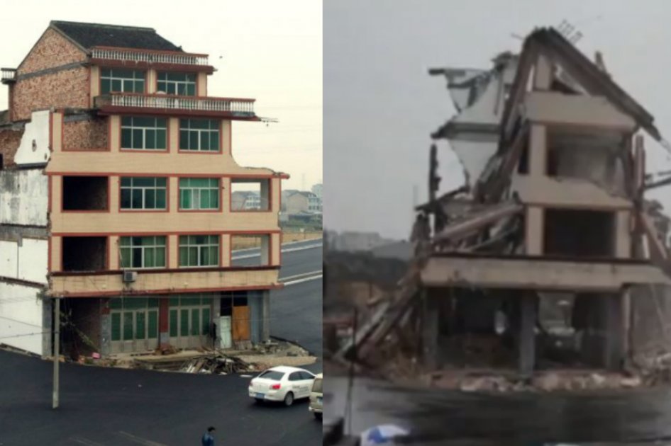 Fue derrumbada casa atravesada en autopista china
