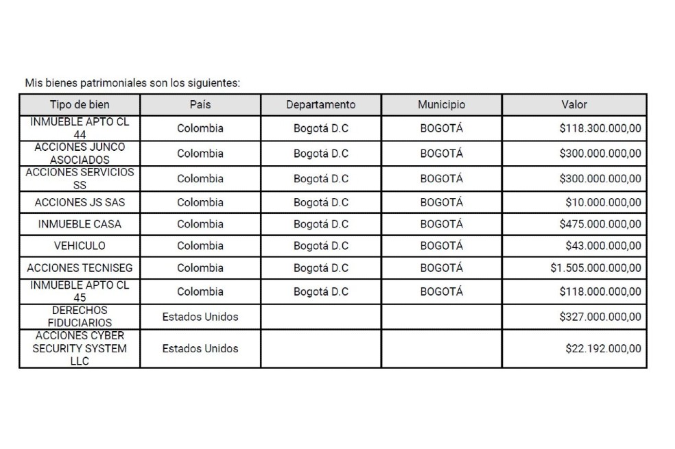 Este es el listado de bienes patrimoniales modificado por Lisandro Junco ante Función Pública el 22 de octubre de 2021. A diferencia de la del 4 de septiembre, ahora sí se declara a Cyber Security Company, constituida en Delaware.