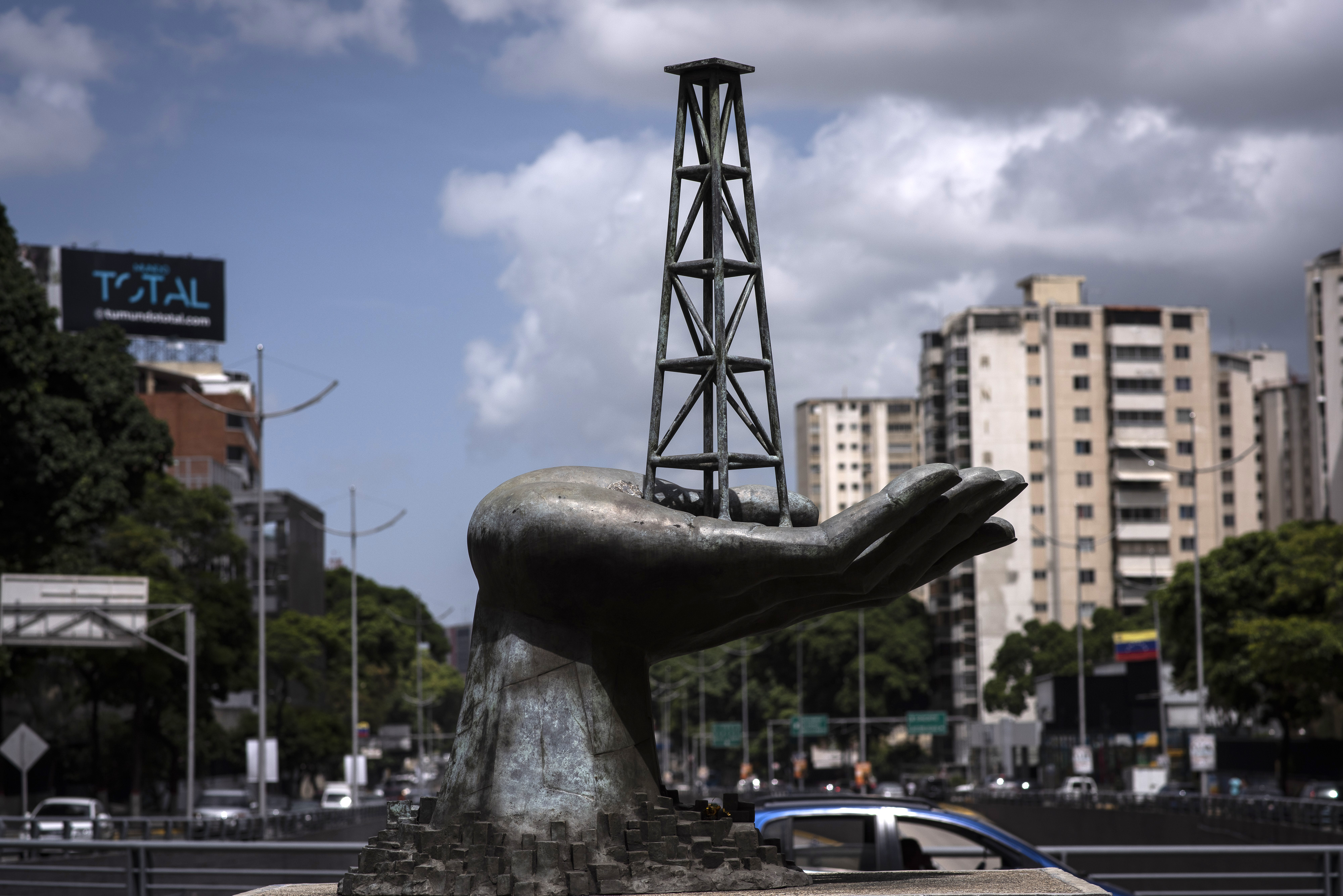 A sculpture outside the Petroleos de Venezuela SA headquarters in Caracas, Venezuela.
