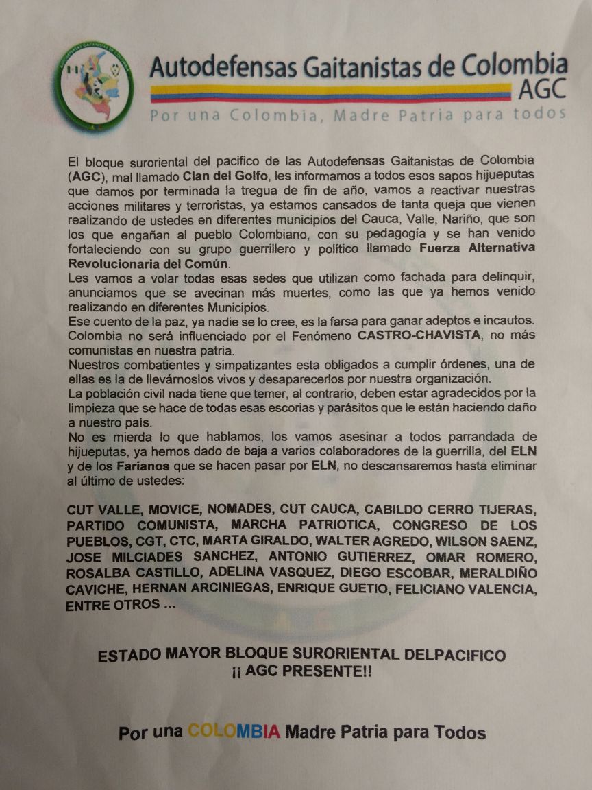 Este es el panfleto que, además, ha circulado por redes sociales.