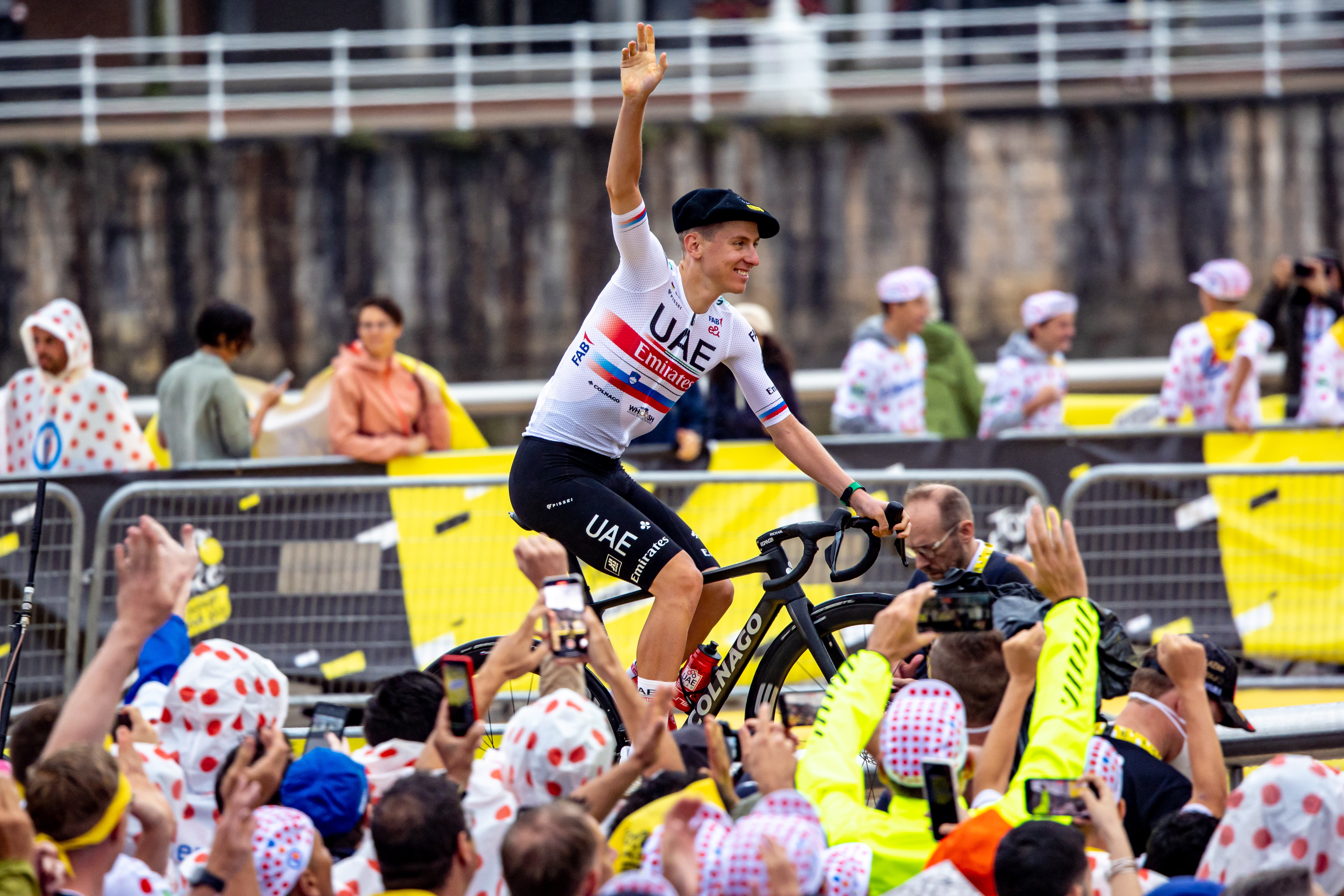 Bilbao (Spain), 29/06/2023.- Slovenian rider Tadej Pogacar of UAE Team Emirates attends the team presentation of the Tour de France 2023 in Bilbao, Spain, 29 June 2023. The Tour de France 2023 will start in Bilbao on 01 July. (Ciclismo, Francia, Eslovenia, España) EFE/EPA/MARTIN DIVISEK