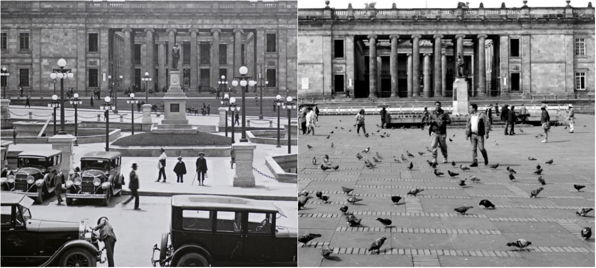 Capitolio, Plaza de Bolívar. Conocida en los tiempos coloniales como Plaza Mayor, donde se hizo la Fundación jurídica de Bogotá, en 1539. / Foto: Luis Alberto Acuña, en 1930