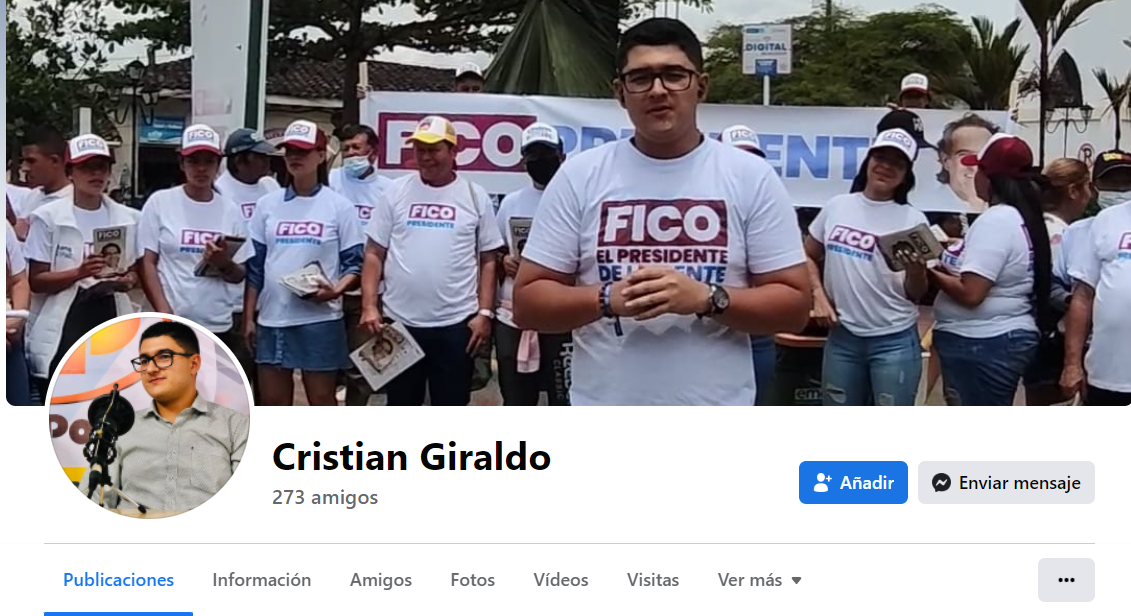 Cristian Giraldo se presenta como coordinador y enlace juvenil de la campaña de Fico Gutiérrez en Risaralda.