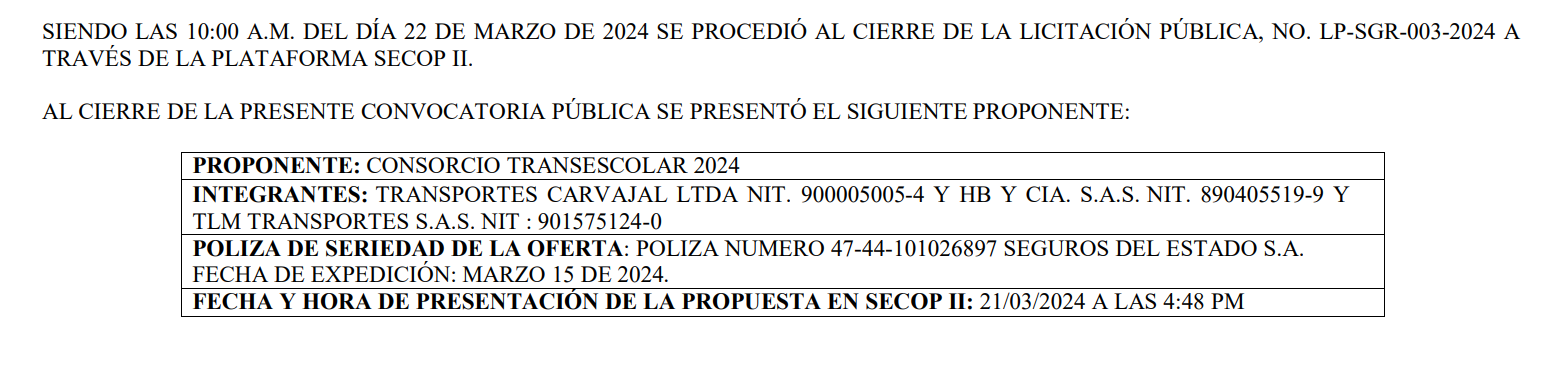 Licitación para el transporte escolar en Valledupar