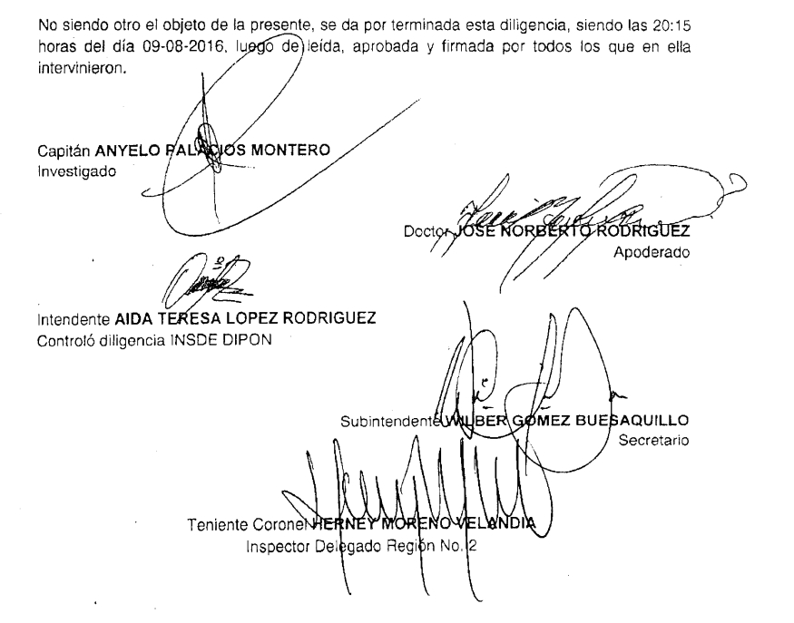 Facsímil del fallo de destitución de primera instancia de Ányelo Palacios.
