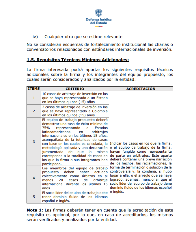 Los nuevos criterios implementados en las invitaciones a cotizar con la llegada de Palomino. Extracto de la invitación a cotizar para el expediente Zijin.