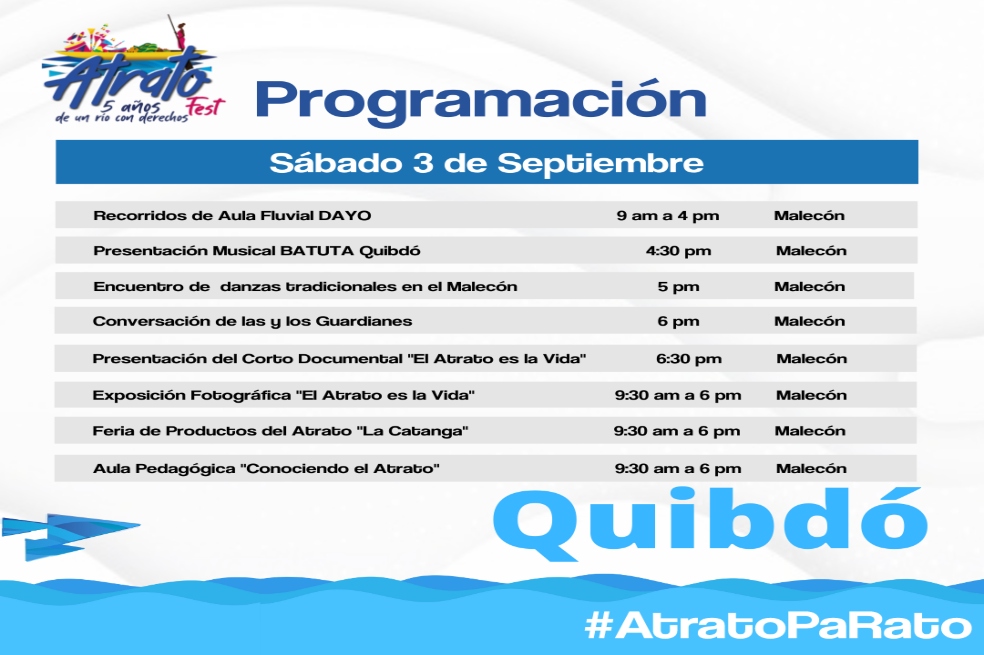 Programación Atrato Fest sábado 3 de septiembre.