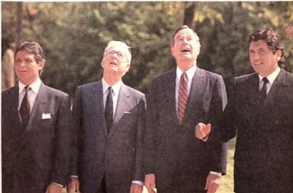 De izquierda a derecha: Los entonces presidentes Jaime Paz (Bolivia), Virgilio Barco (Colombia), George H.W. Bush (EE.UU.) y Alan García (Perú). Foto: Archivo El Espectador