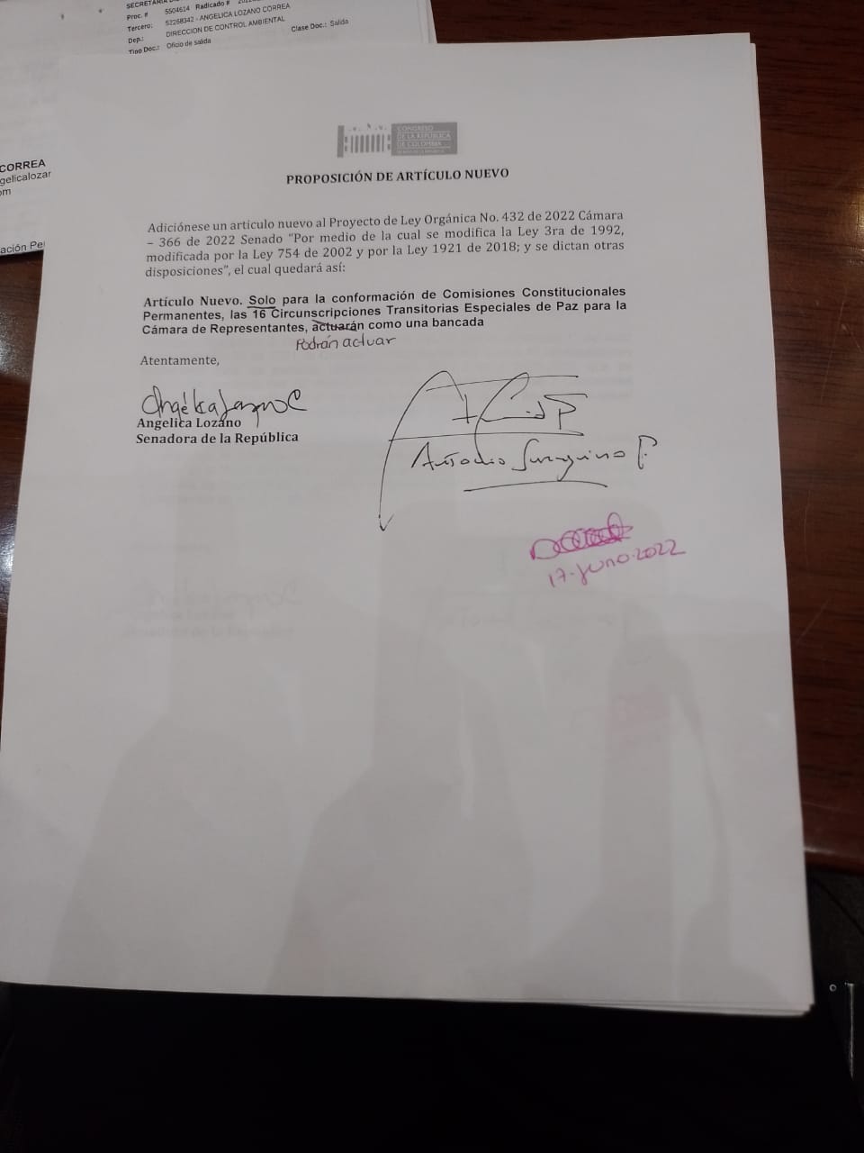 Este fue el texto de la proposición que se aprobó en la plenaria del Senado.