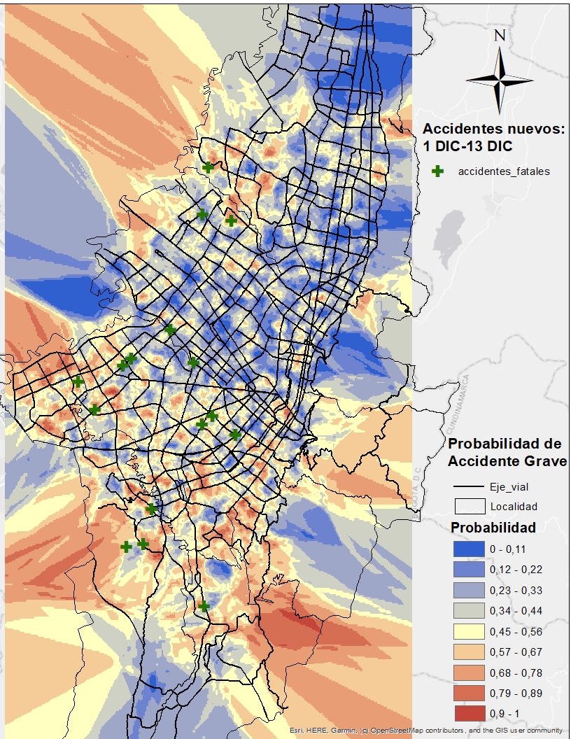 Las cruces de este mapa muestran los sitios en donde ocurrieron los accidentes entre el 1 y el 13 de diciembre de este año.