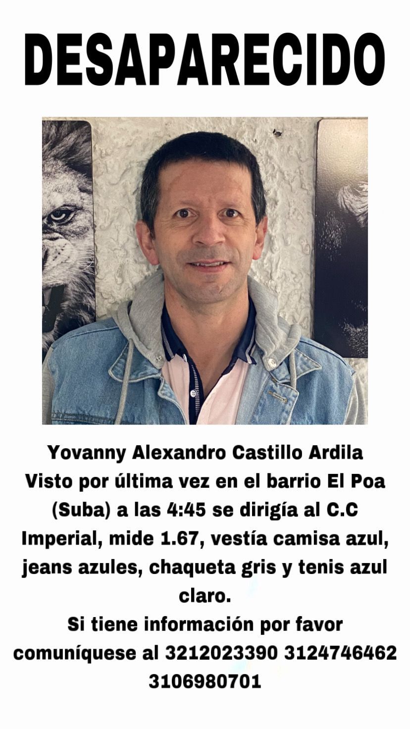 Yovanny Castillo desapareció en la localidad de Suba, en el barrio El Poa
