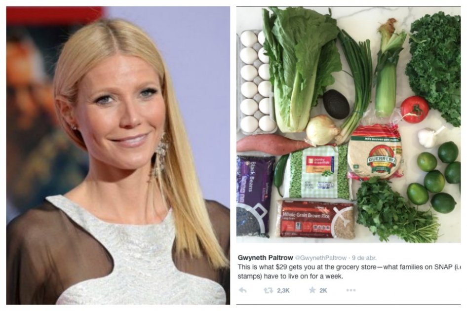 Foto tomada de la cuenta de Twitter de Gwyneth Paltrow en la que publicó los productos que compró con el bono del programa de Asistencia de Nutrición Suplementaria.