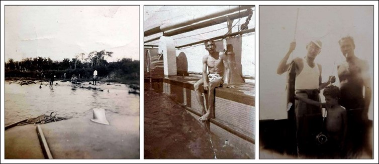 En la primera foto, “La Carito 1”, el primero de los tres yates de recreo que tuvo la familia Fuentes se acerca a las Islas del Rosario de Cartagena. En la segunda foto, Toño Fuentes, en vestido de baño, se encuentra sentado en el borde de una piscina que, por lo inclinado del agua bajo sus pies, pareciera que fuera la piscina de un buque en movimiento. Y en la tercera foto, Toño Fuentes al lado de Saturnino Guzmán, el primer prensador de la casa disquera, sostiene una barracuda que acaba de pescar, mientras que el que pareciera pudiera se el hijo de Saturnino, con cierta timidez toca el pez con su mano derecha.