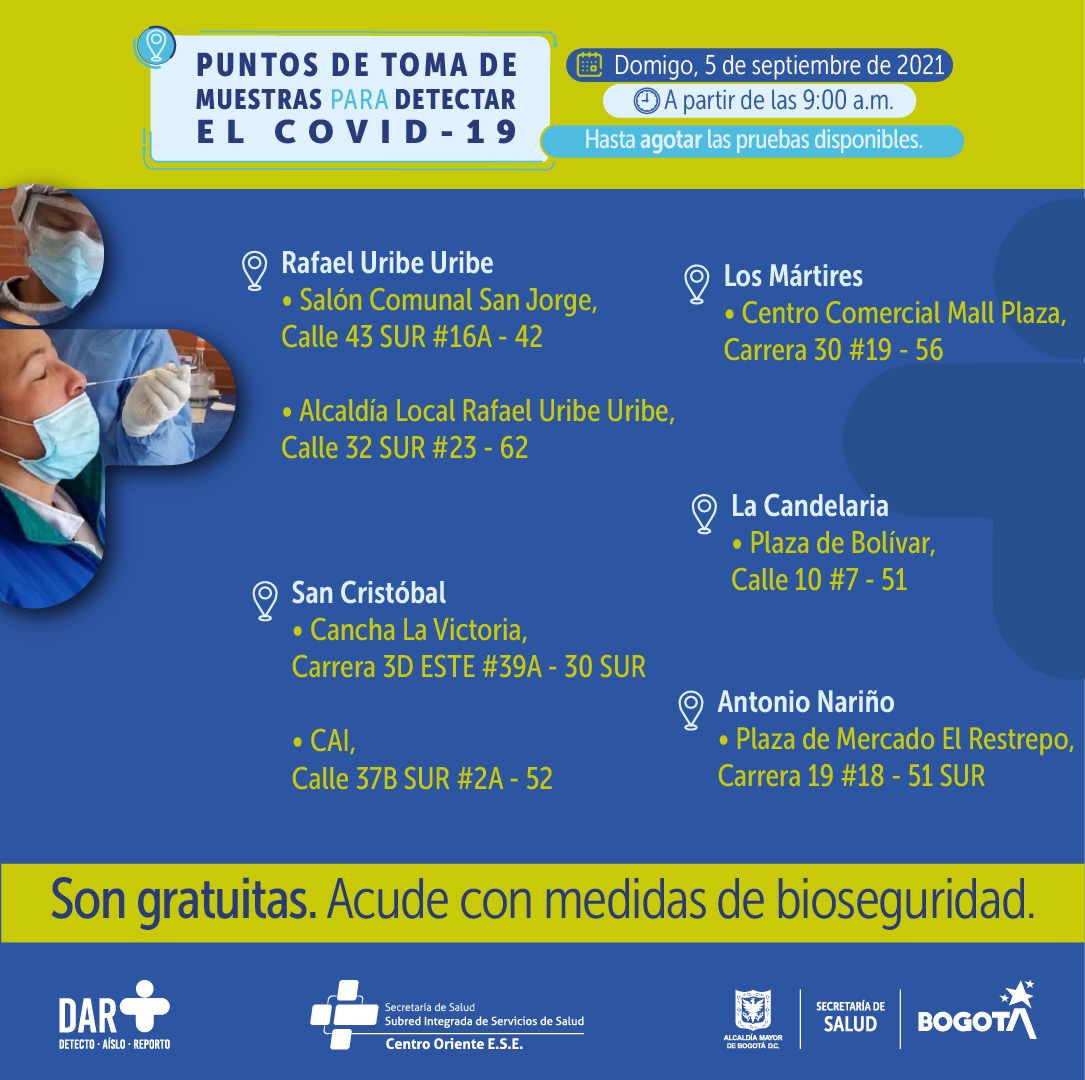 Pruebas PCR durante este domingo 5 de septiembre.