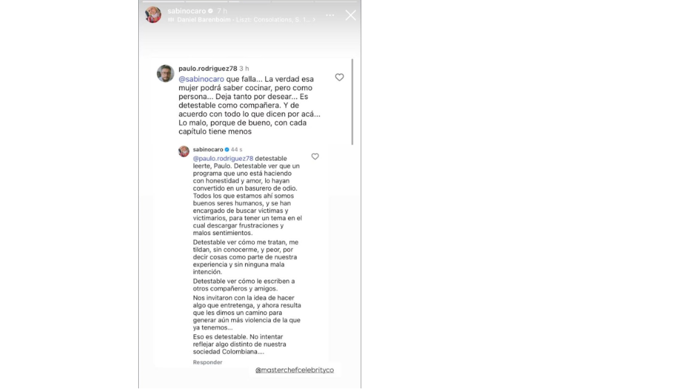Dura respuesta de Carolina Sabino a quienes la atacan en redes por ‘MasterChef’