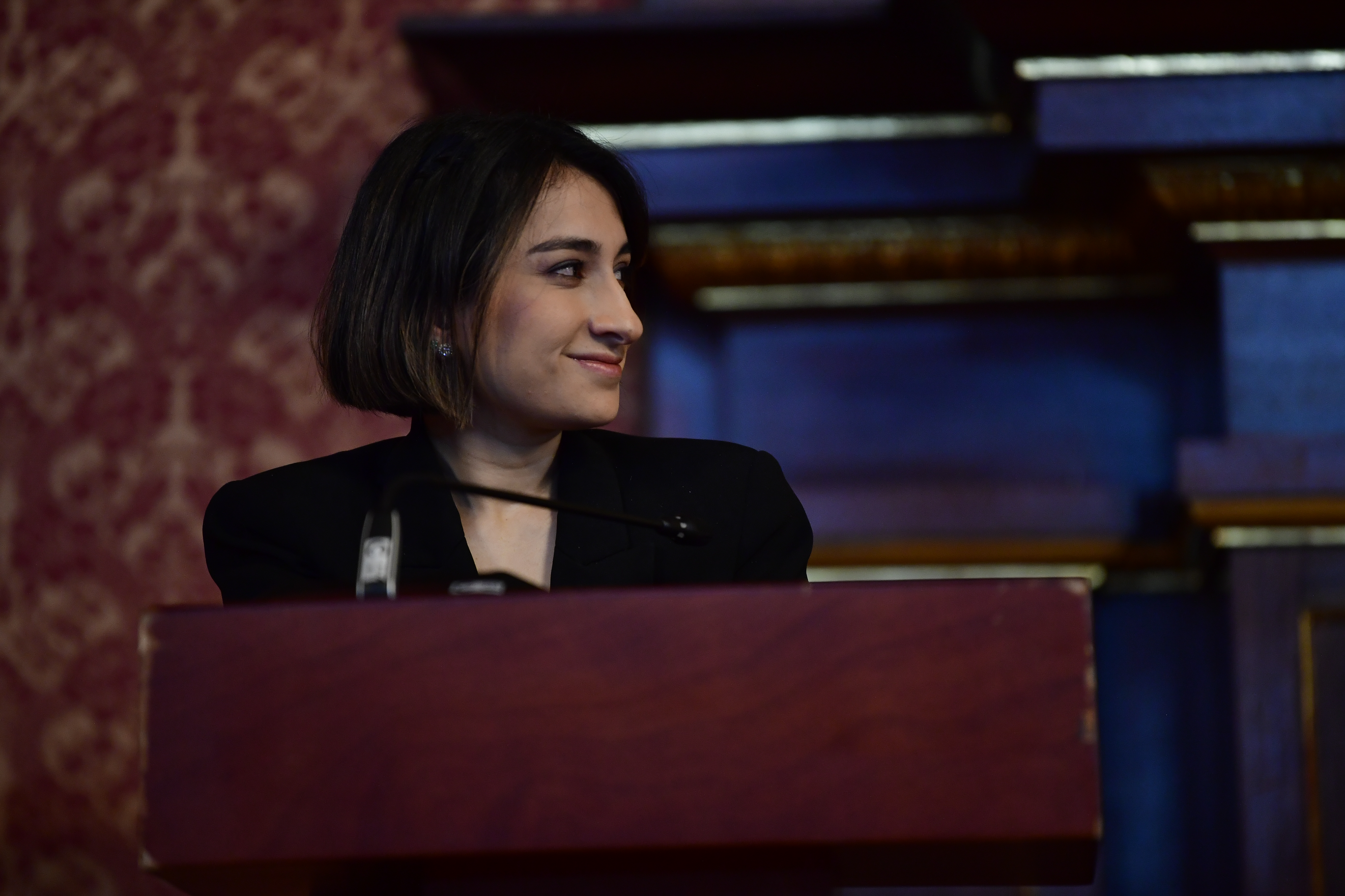 Ministra de Relaciones Exteriores de Colombia durante la presentación de la declaración de intereses para la cooperación bilateral en el Palacio de San Carlos.