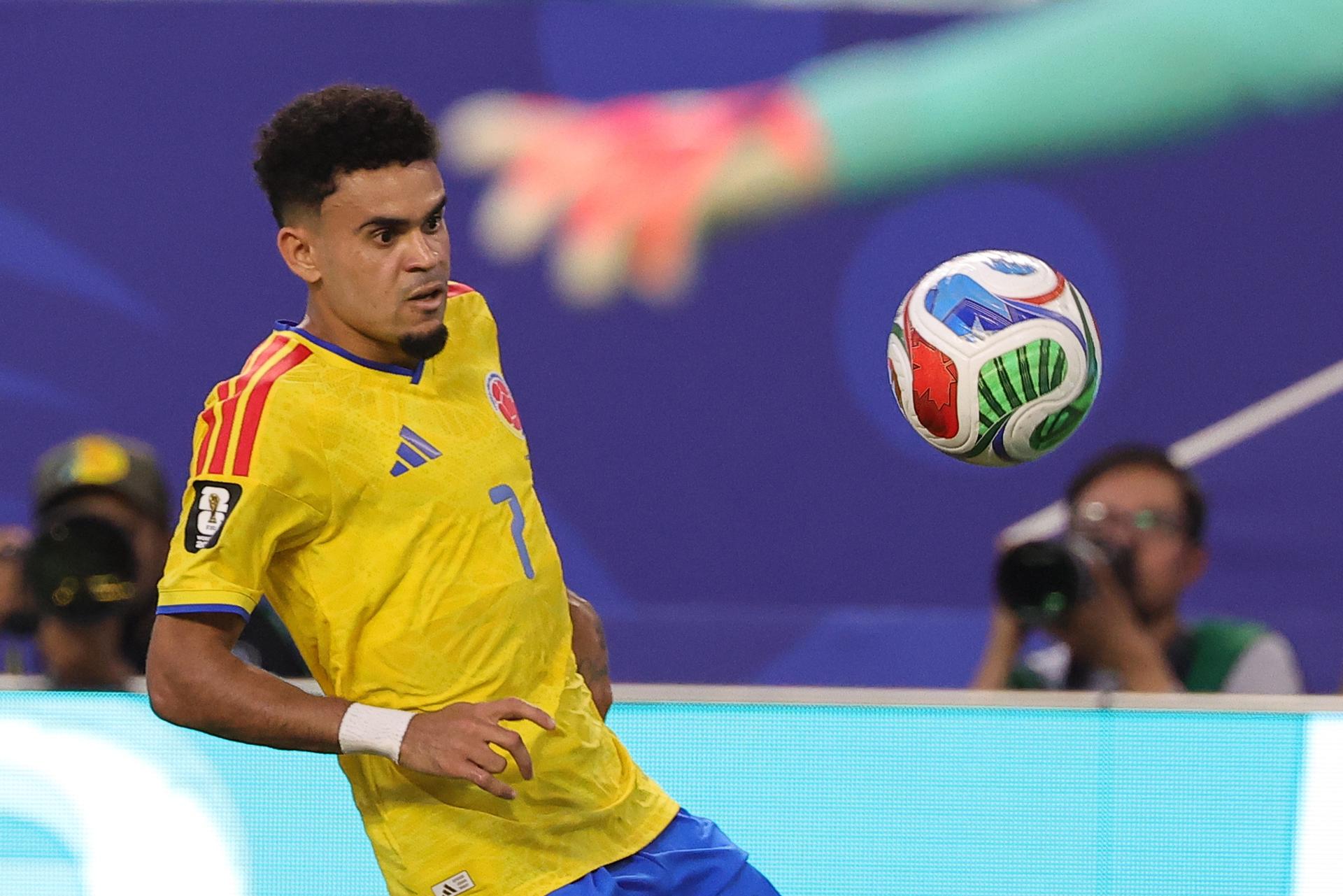 MIAMI (United States), 27/06/2026.- Luis Diaz of Colombia in action during the FIFA World Cup 2026 group stage match Colombia against Portugal, in Miami, Florida, USA, 27 June 2026. EFE/EPA/CRISTOBAL HERRERA-ULASHKEVICH
