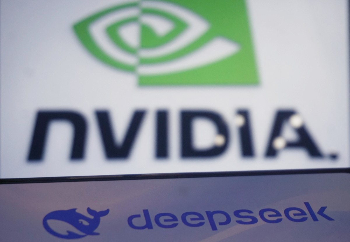 (FILES) This photo illustration shows the logos of Chinese artificial intelligence startup DeepSeek and US chip giant Nvidia on screens in Hangzhou, in China’s eastern Zhejiang province on January 27, 2025.