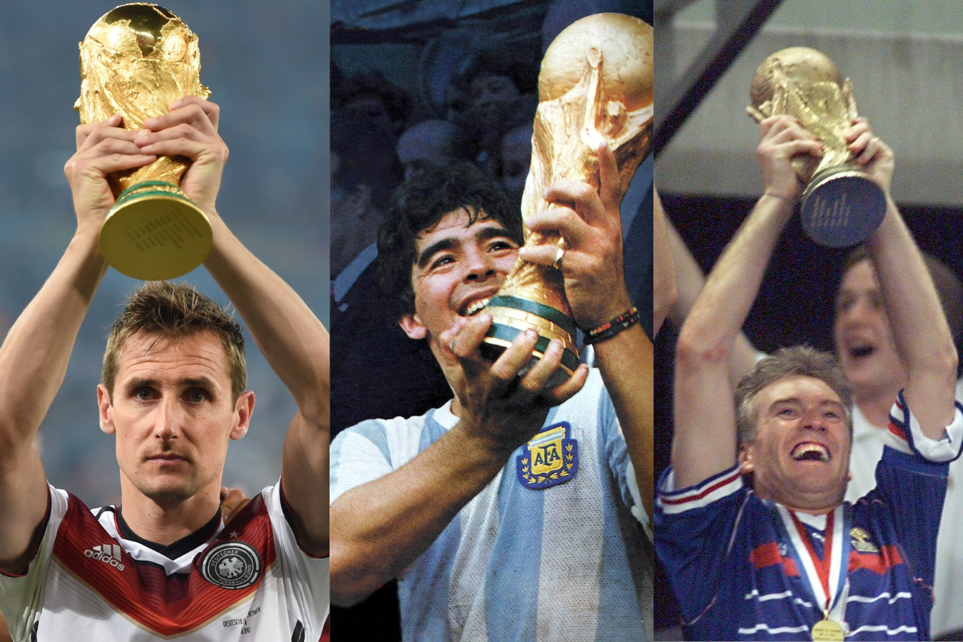 Miroslav Klose, Diego Maradona y Didier Deschamps han sido algunos de los grnades jugadores que han levantado la Copa.