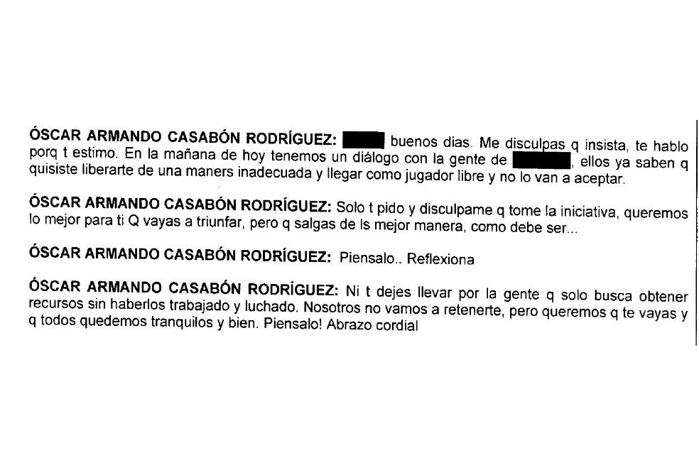 Conversación del presidente del Deportivo Pasto, Óscar Casabón Rodríguez, con un futbolista que renunció a su contrato.