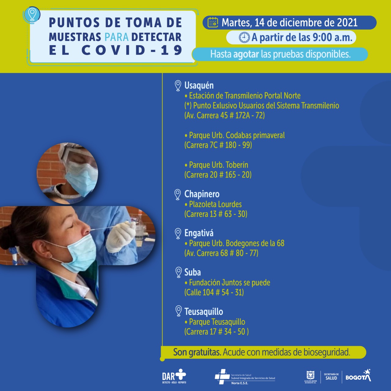 Puntos de atención para realizar la prueba covid-19 gratis.