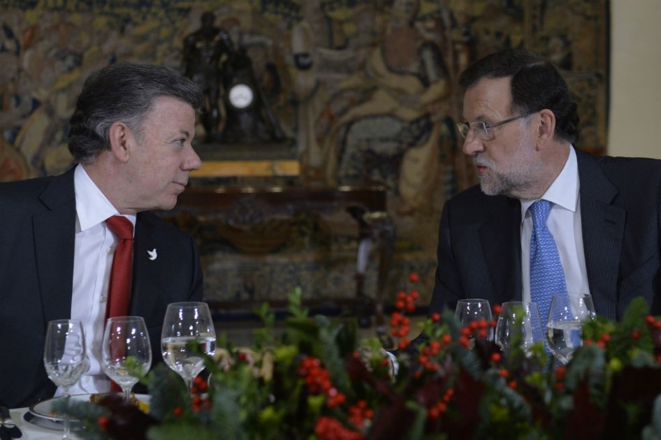 Reunión de los presidentes del Gobierno de España y Colombia, Mariano Rajoy y Juan Manuel Santos, este miércoles en el Palacio de La Moncloa en Madrid. /Presidencia