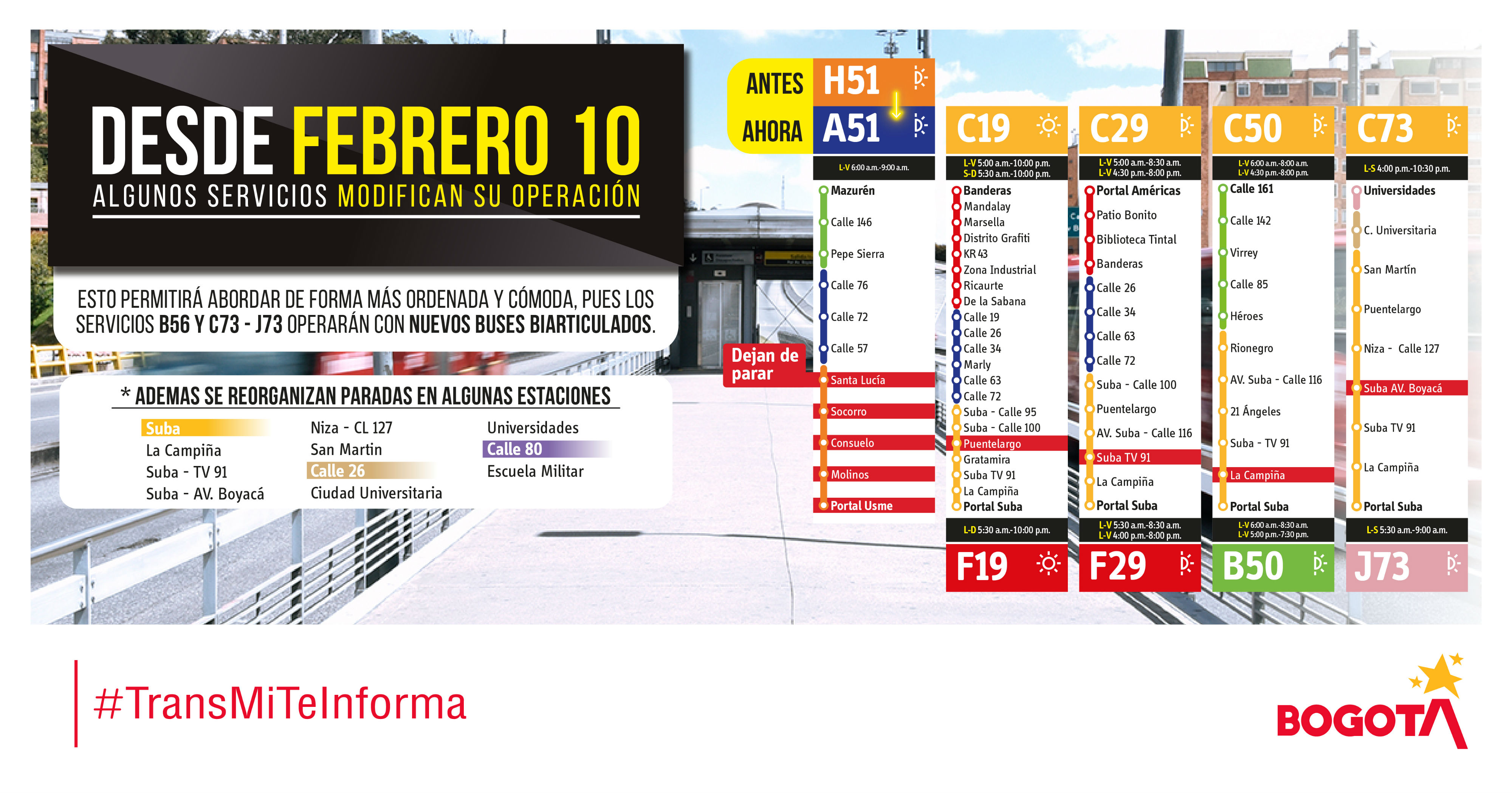 Por otra parte, la entidad anunció el cese de cuatro rutas en algunas estaciones: