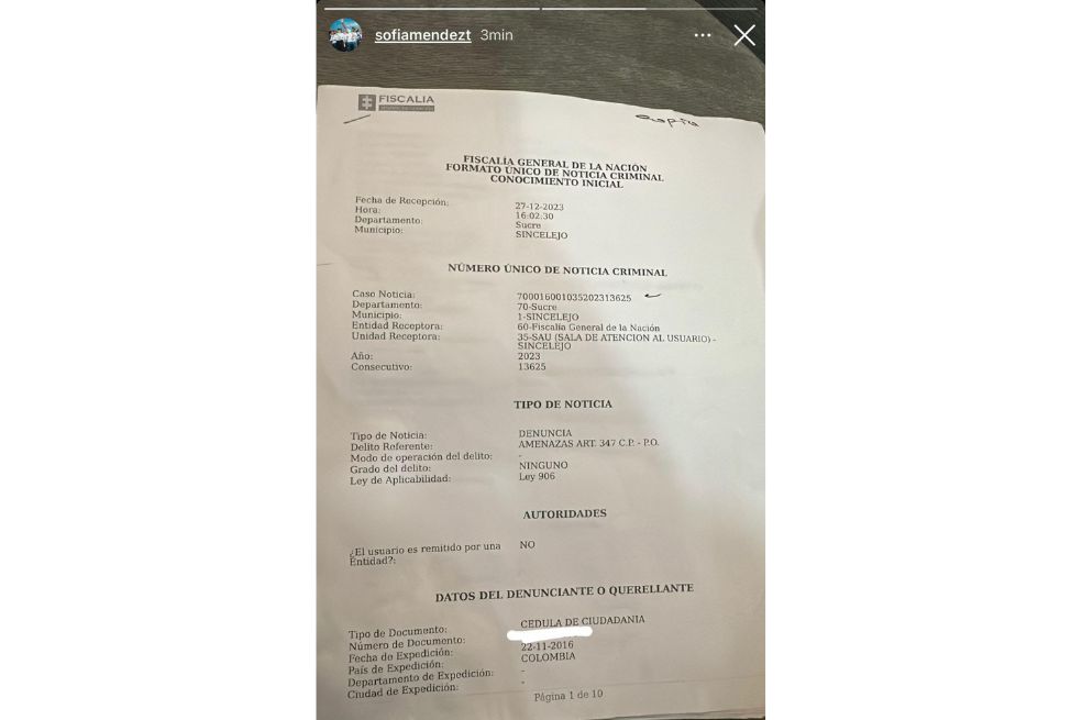 Captura del Instagram de Sofía Méndez.