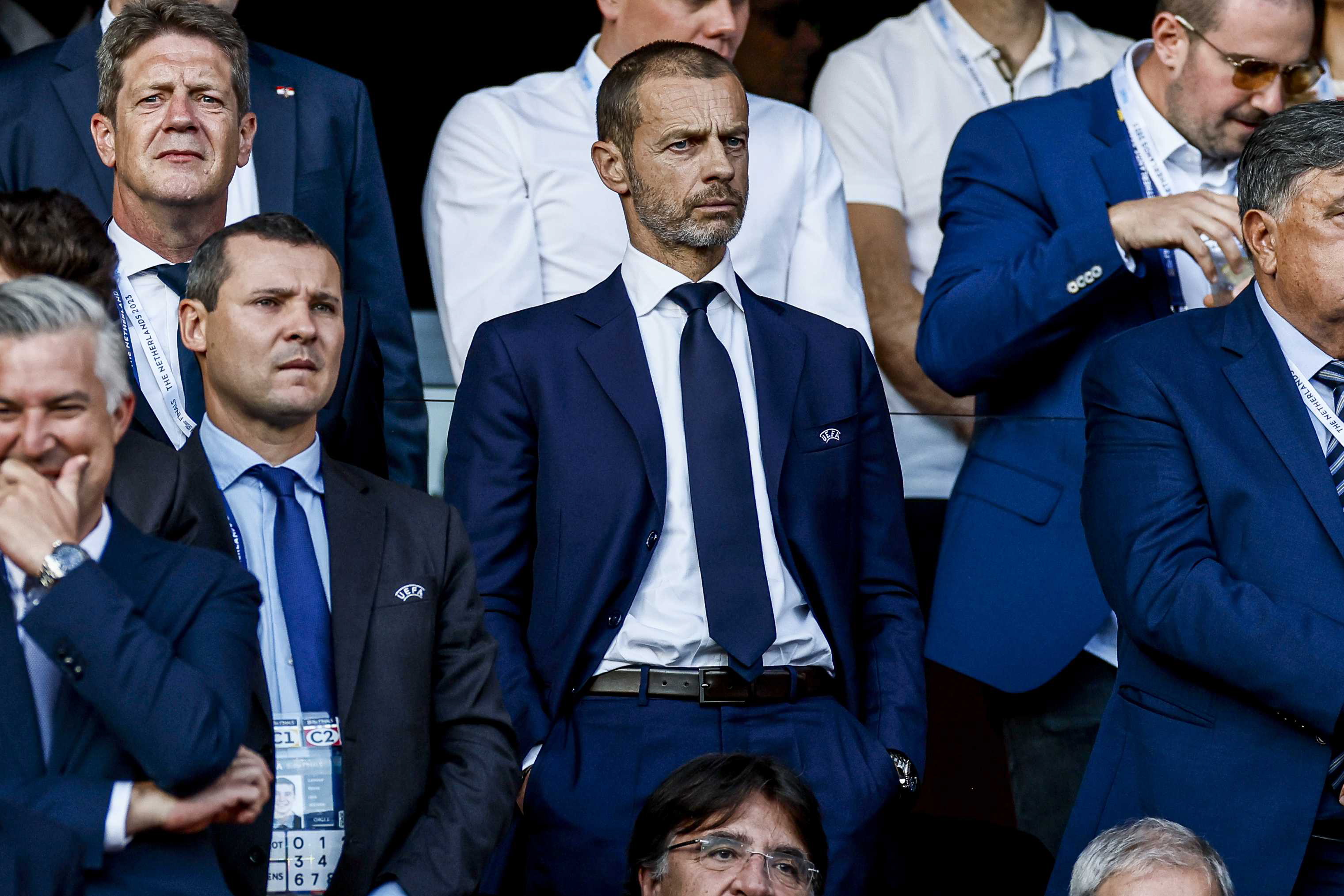 Rotterdam (Netherlands), 14/06/2023.- President of UEFA Aleksander Ceferin attends the UEFA Nations League semi final soccer match between the Netherlands and Croatia at Feyenoord Stadion de Kuip in Rotterdam, Netherlands, 14 June 2023. (Croacia, Países Bajos; Holanda) EFE/EPA/KOEN VAN WEEL