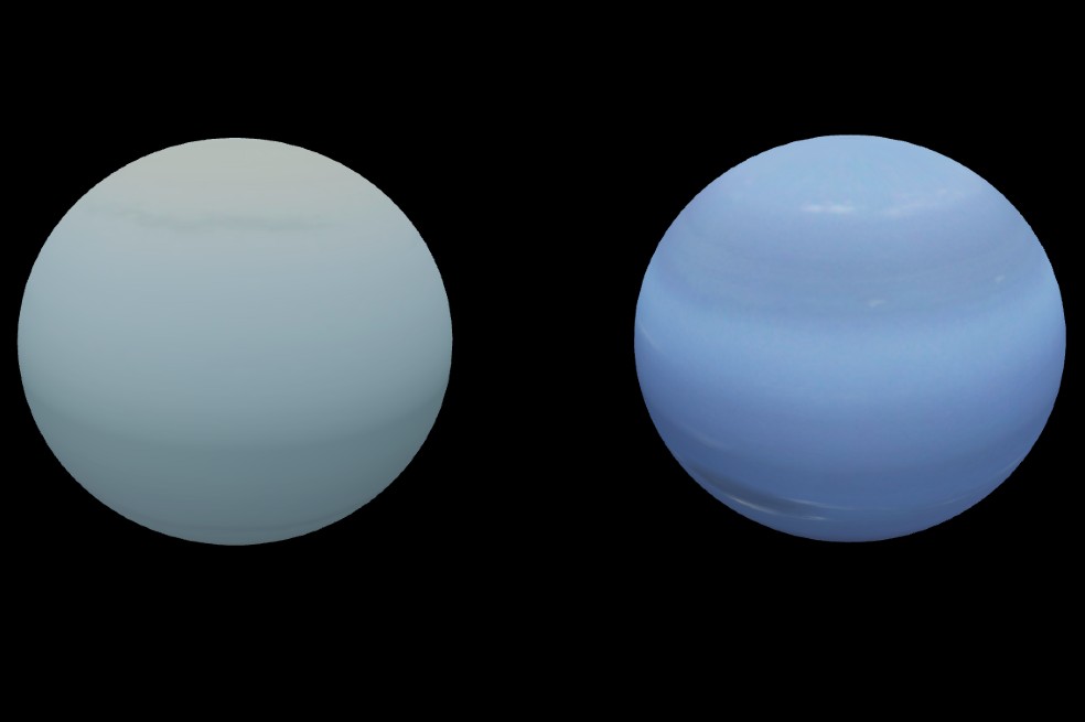 Urano es el planeta de la izquierda y Neptuno es el de la derecha.