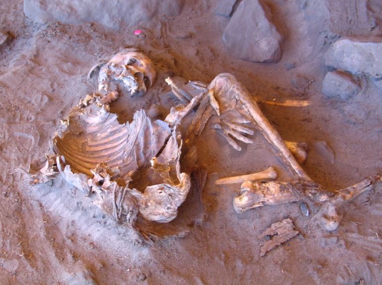 Momia natural de 7.000 años de antigüedad encontrada en el refugio rocoso de Takarkori (Individuo H1) en el sur de Libia. / Misión Arqueológica en el Sahara, Universidad La Sapienza de Roma