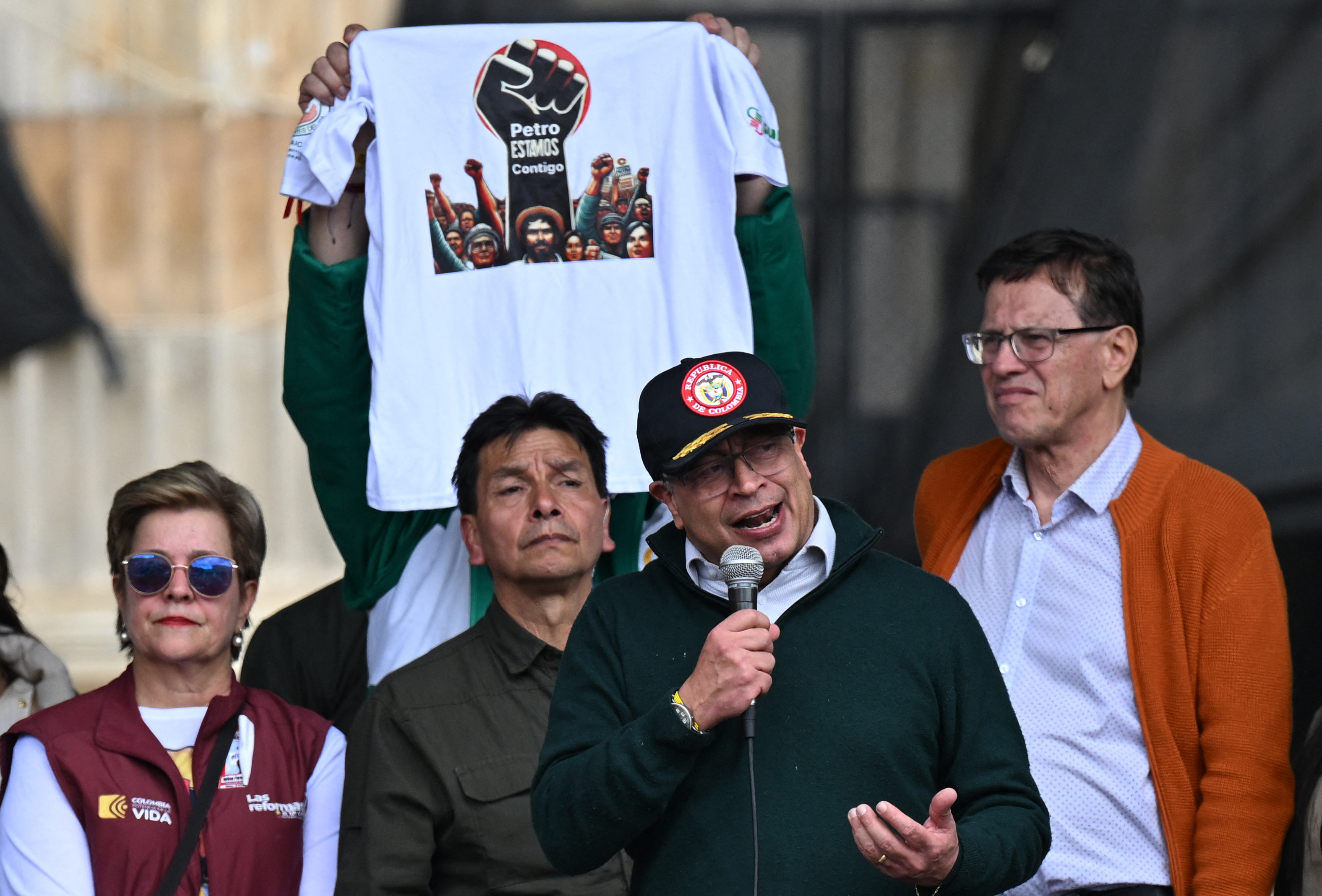 Colombia's President Gustavo Petro delivers a speech during a May Day (Labor Day) rally in Bogota on May 1, 2024.