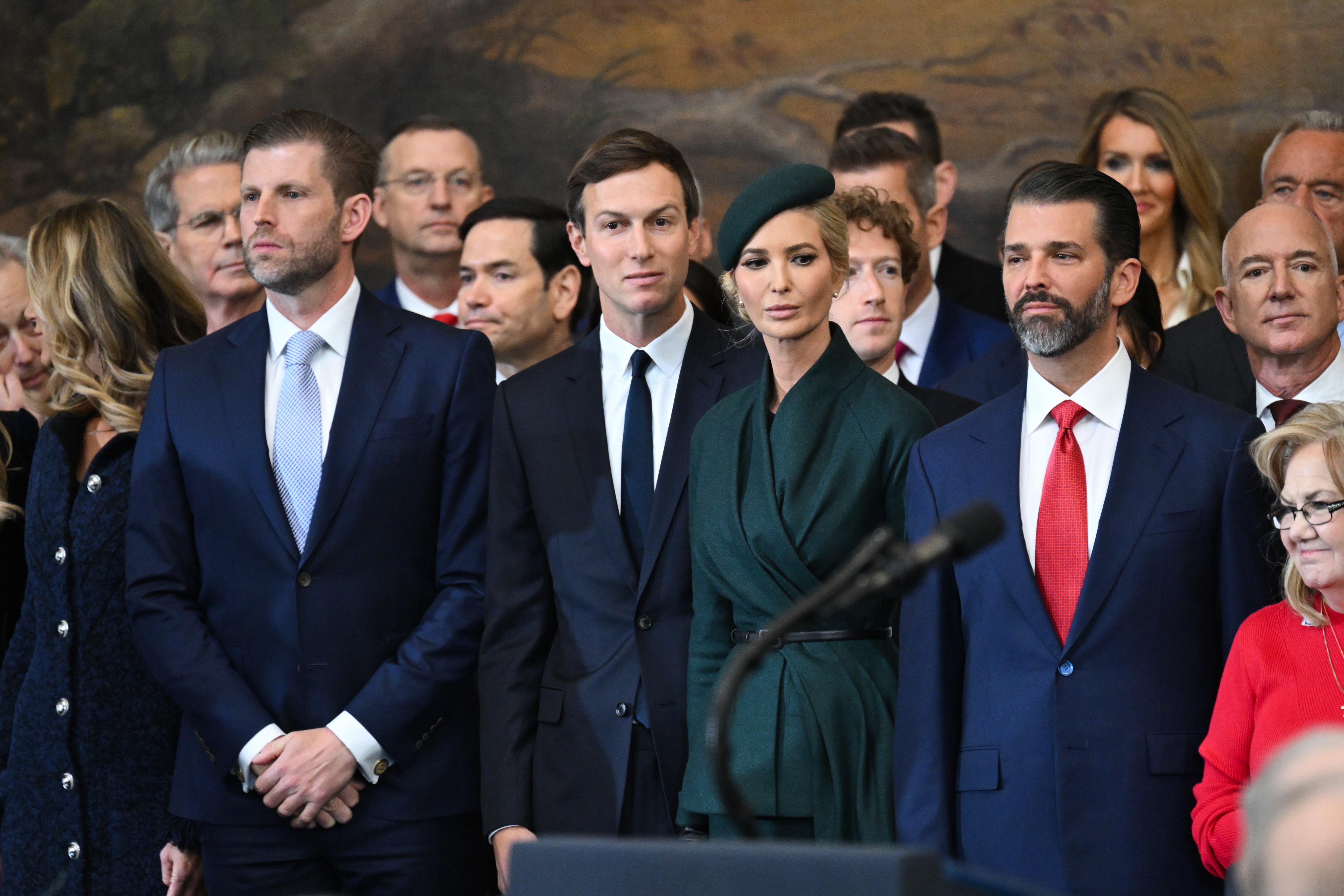Washington (United States), 20/01/2025.- (L-R) Eric Trump, Jared Kushner, Ivanka Trump, Donald Trump Jr. and Amazon founder Jeff Bezos look on during the inauguration ceremony before Donald Trump is sworn in as the 47th US President in the US Capitol Rotunda in Washington, DC, USA, 20 January 2025. EFE/EPA/SAUL LOEB / POOL