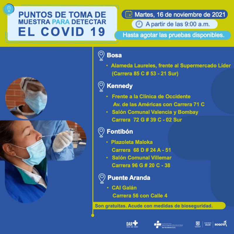 ¿Dónde hay pruebas gratuitas para Covid-19 este martes en Bogotá?