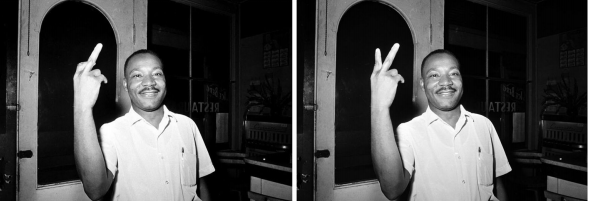 A la derecha la foto original tomada a Martin Luther King Jr en St Augustine, Florida, el 19 de junio de 1964.
