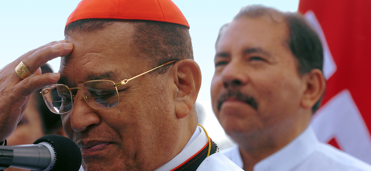 El cardenal Miguel Obando fue fundador de la UNICA y aliado político desde 2004 hasta su muerte en 2018 de Daniel Ortega, presidente de Nicaragua. Crédito: O. Navarrete