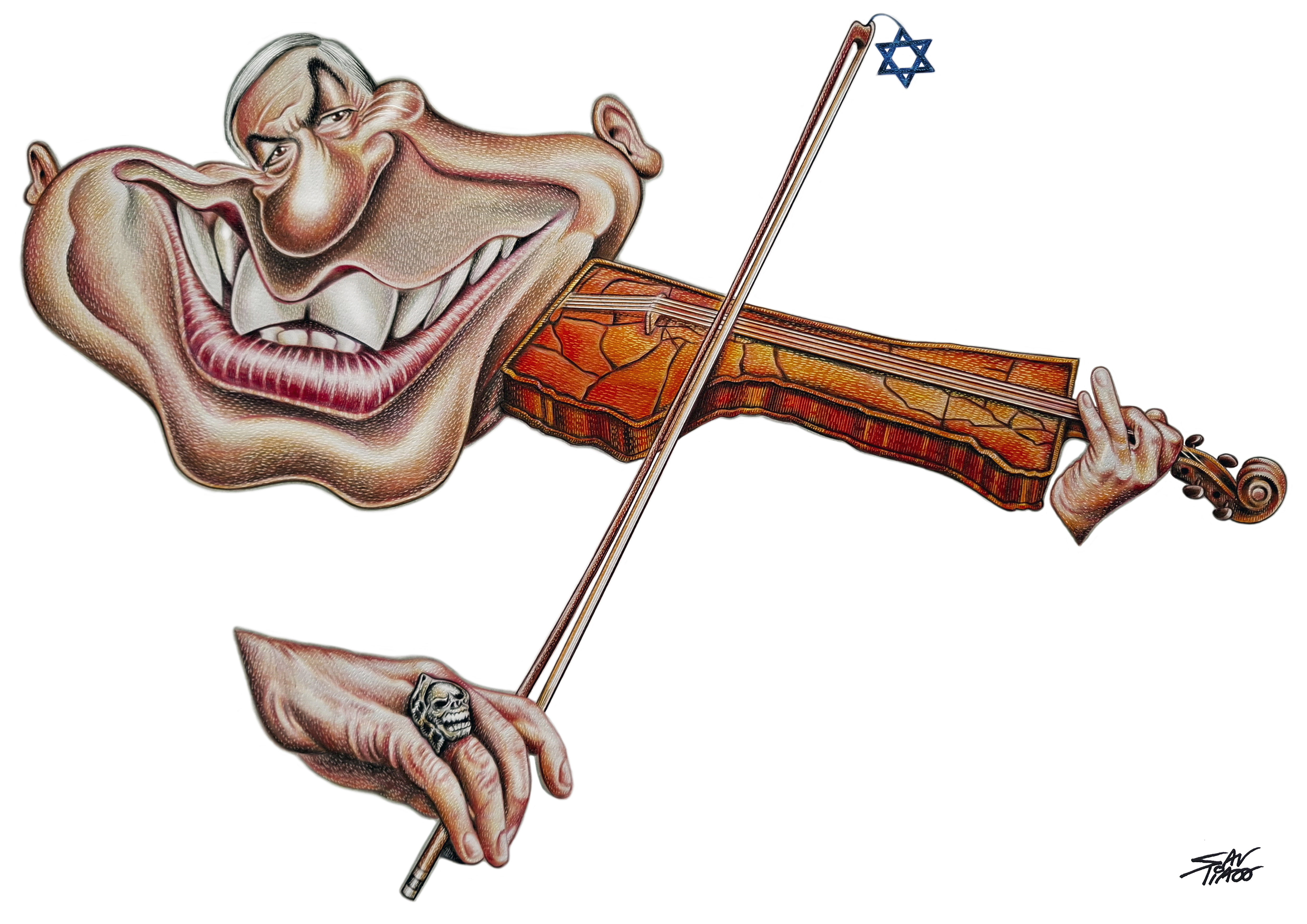 Ilustración del portugués António Santos del primer ministro israelí Benjamín Netanyahu.