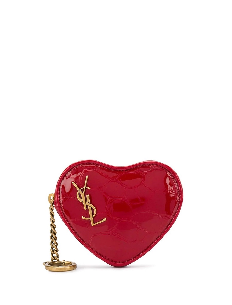 4. Saint Laurent - monedero con forma de corazón y relieve de cocodrilo