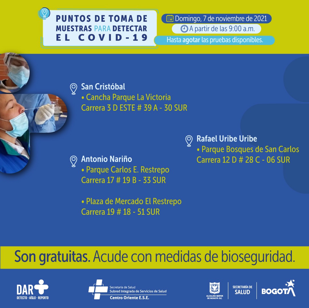 ¿Dónde hay pruebas gratuitas paraCovid-19 este domingo en Bogotá?