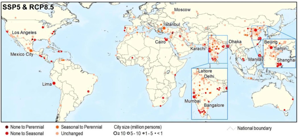 Este mapa muestra las ciudades que sufrirán escasez de agua.