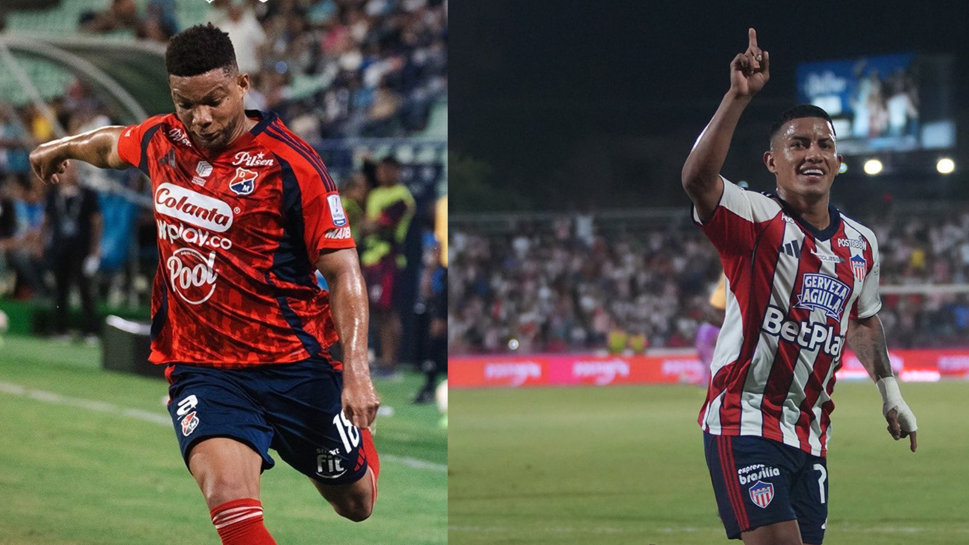 Frank Fabra, jugador de Deportivo Independiente Medellín, y Cristian Barrios, jugador de Atlético Junior.