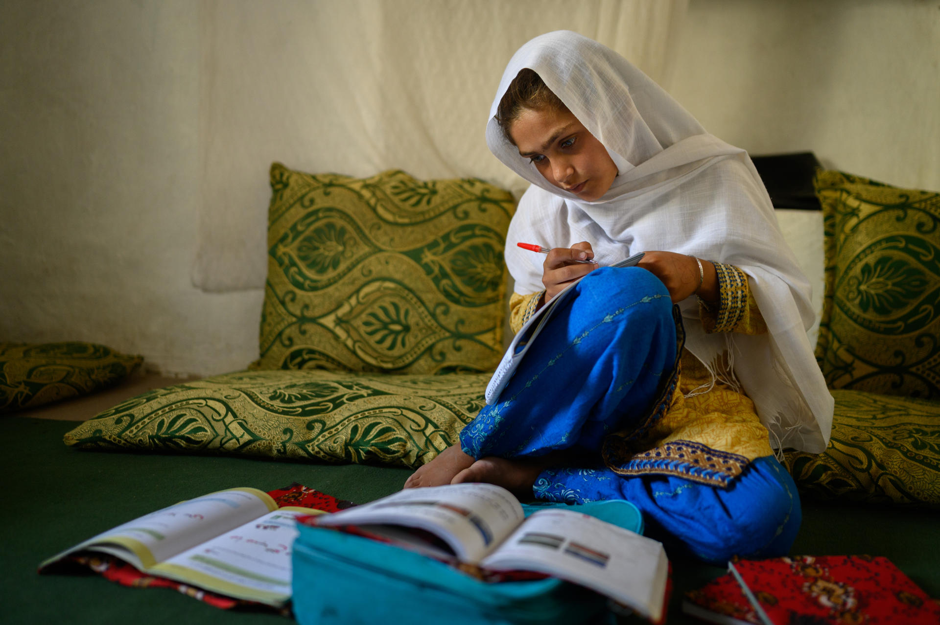 La imagen ganadora muestra a una niña de diez años de una aldea rural de Afganistán, absorta en sus estudios en su casa en una remota aleda al este de Kabul.