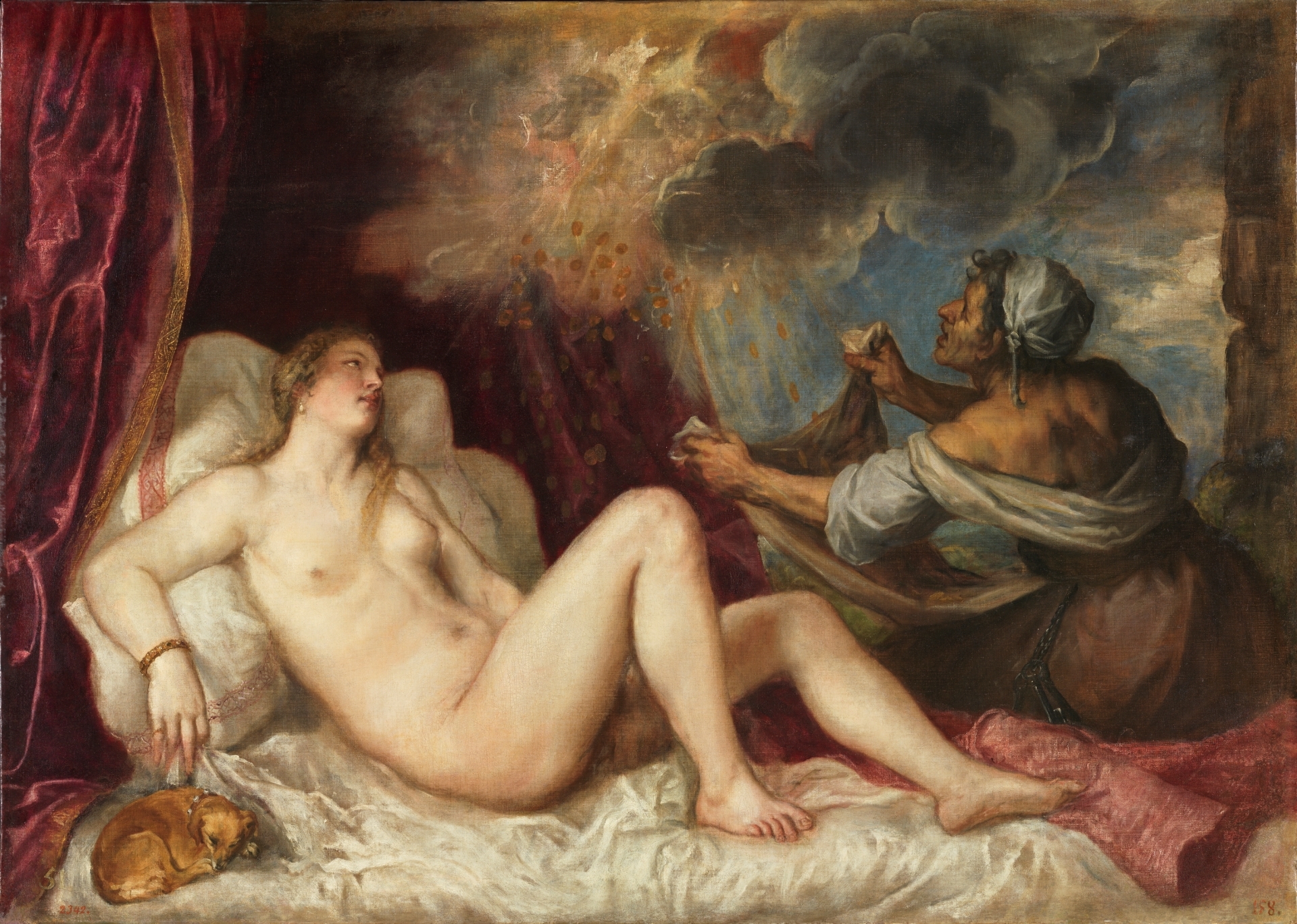 Tiziano pintó "Danae, recibiendo la lluvia de oro" entre 1508 y 1510.