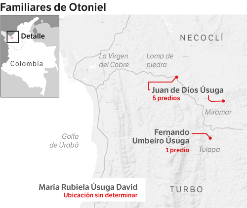 Propiedades registradas en la década pasada a nombre del papá y uno de los hermanos de Otoniel, en Necoclí.