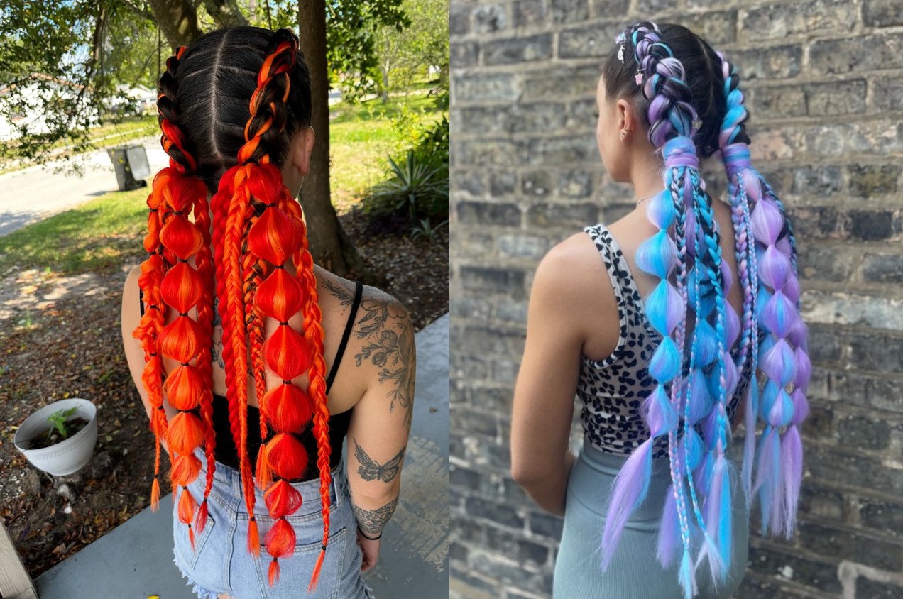 El peinado burbuja es un estilo de peinado que se crea atando el cabello en una serie de coletas, creando la apariencia de “burbujas” a lo largo del cabello.