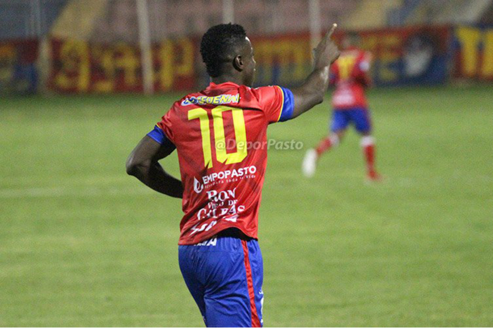 Yamilson Rivera anotó dos goles este martes, llegó a seis en la Liga y es el goleador del campeonato. / @DeporPasto