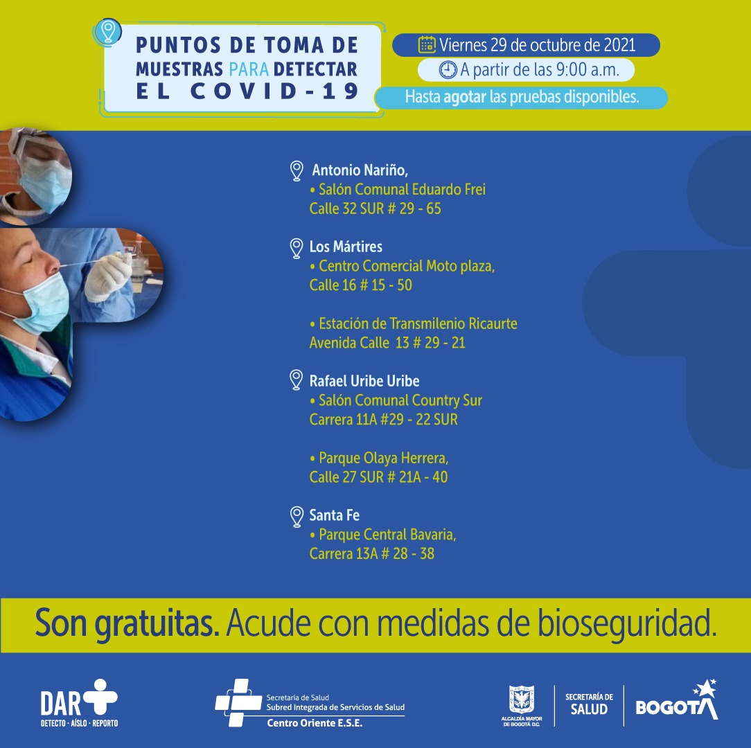 ¿Dónde hay pruebas gratuitas contra Covid-19 este viernes en Bogotá?