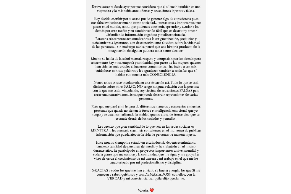En medio del escándalo de una supuesta infidelidad de Rauw Alejandro hacia Rosalía con Valeria Duque, la modelo paisa reapareció en sus redes y dejó clara su versión.